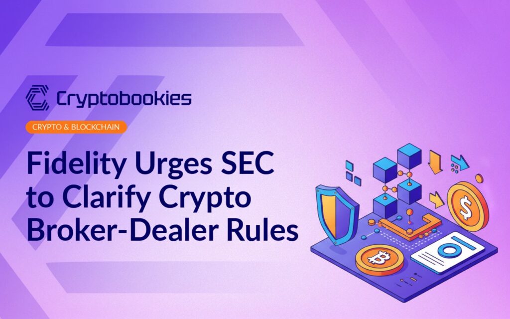 Fidelity logo with a gavel and Ethereum symbol on a dark blue background with the headline about SEC crypto rules.