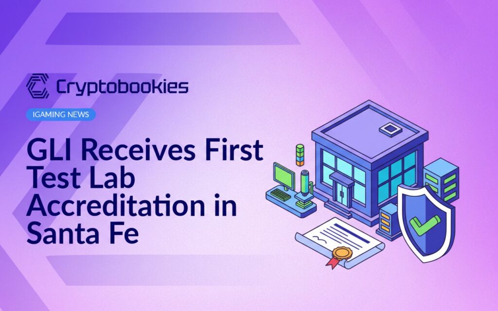 Laboratory building with testing equipment, certificate displaying ribbon seal, and shield featuring checkmark emblem.