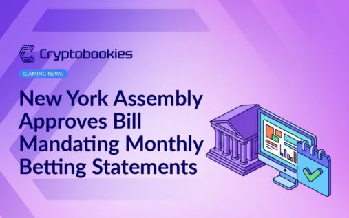 New York government building with desktop computer displaying analytics and calendar page marked with a checkmark.