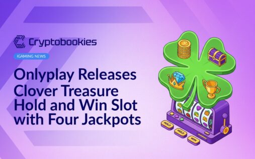 Colorful slot machine screen displaying clovers, gold coins, and jackpot amounts with a bright green background.