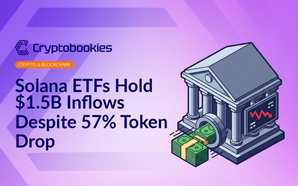 Institutional bank building with digital screen displaying red downward chart, cash bundles flowing into a vault.