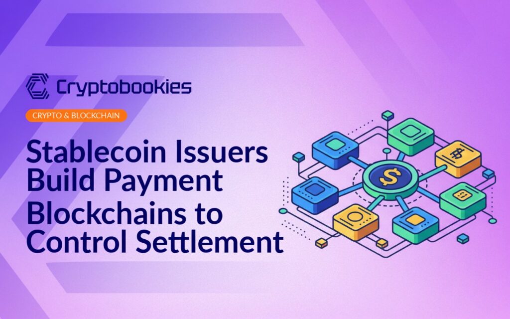 Digital network with interconnected nodes, coins symbolizing stablecoins floating above a blockchain structure.