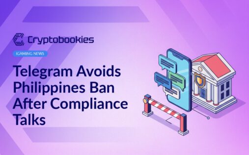 Smartphone displaying chat bubbles beside a government building with shield emblem and a lowered barrier gate.