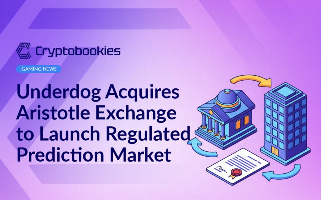 Financial exchange building, signed contract with red seal on table, circular arrows connecting two office buildings