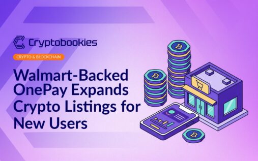 Smartphone displaying financial dashboard, stack of digital coins, and a retail storefront building in the background