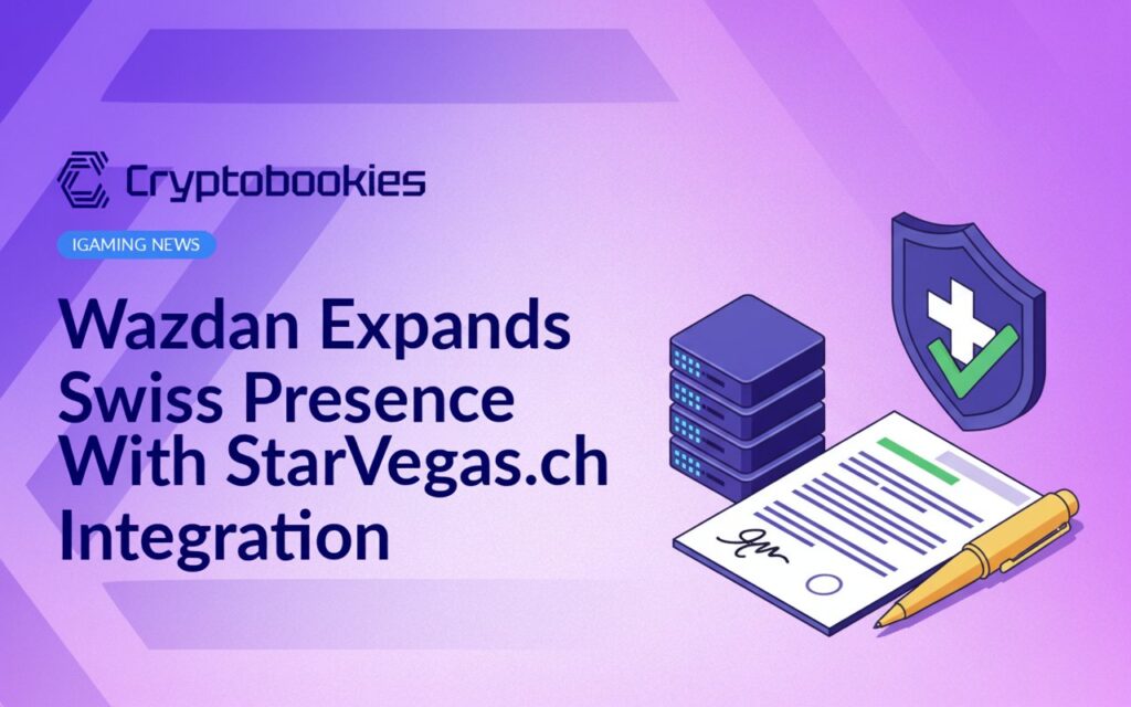 Hand holding pen signing contract beside server stack and shield with Swiss cross checkmark on white background