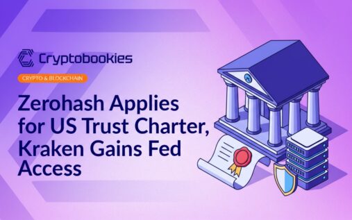 Columned bank building beside a charter document with ribbon seal and a server stack protected by a shield icon