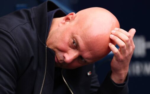 Liverpool manager Arne Slot looking concerned on the touchline during a Premier League match