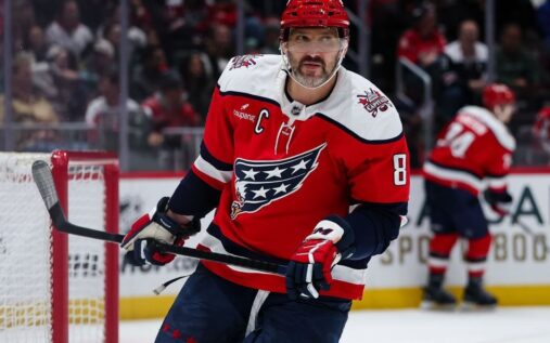 Alex Ovechkin of the Washington Capitals looking on during an NHL ice hockey match