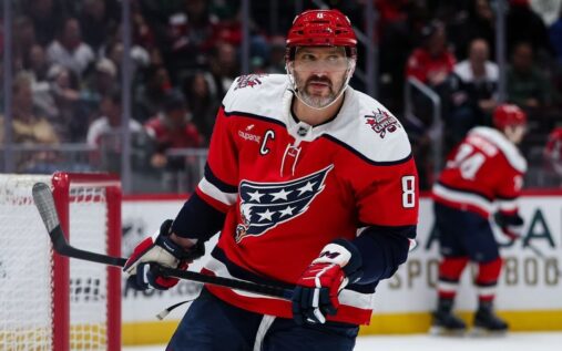 Washington Capitals captain Alex Ovechkin skating on the ice during an NHL game