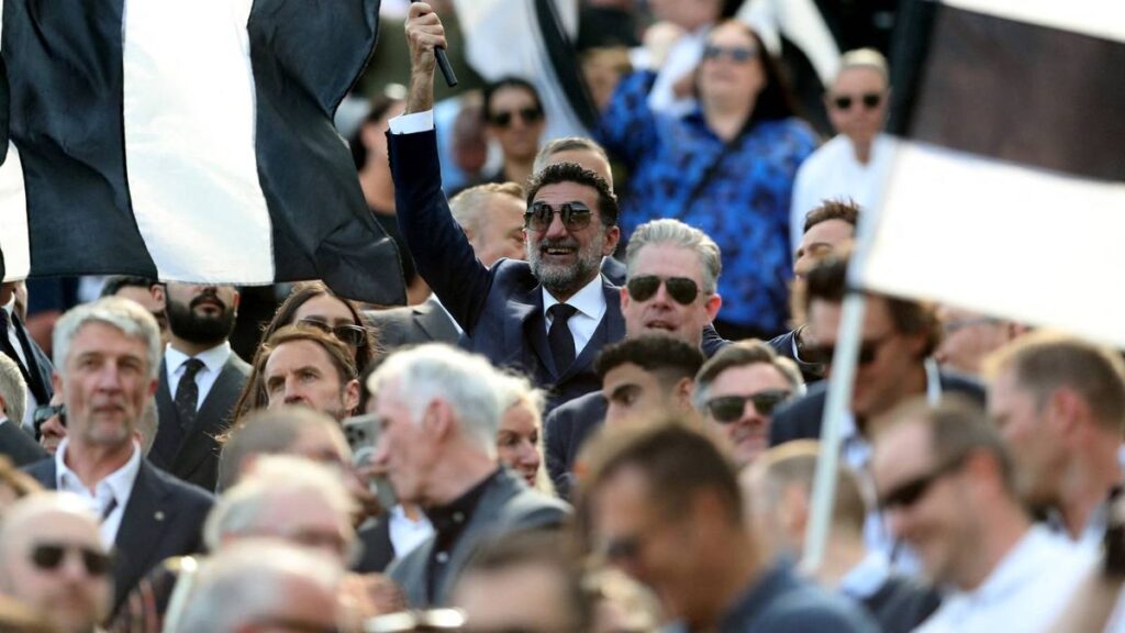 Amanda Staveley smiling in the stands during a Premier League football match