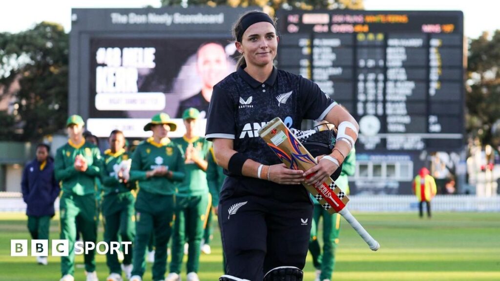 New Zealand all-rounder Amelia Kerr batting during her record-breaking unbeaten 179 against South Africa in Wellington