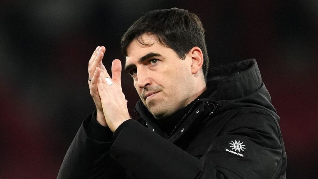 Bournemouth manager Andoni Iraola standing on the touchline during a Premier League match