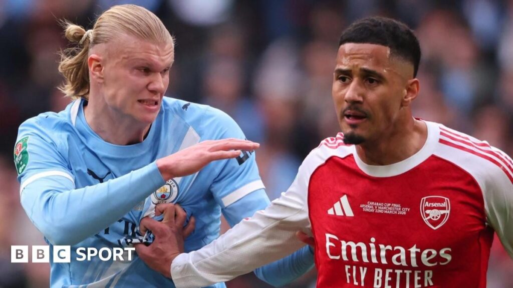 Mikel Arteta and Pep Guardiola gesturing on the touchline during a Premier League match