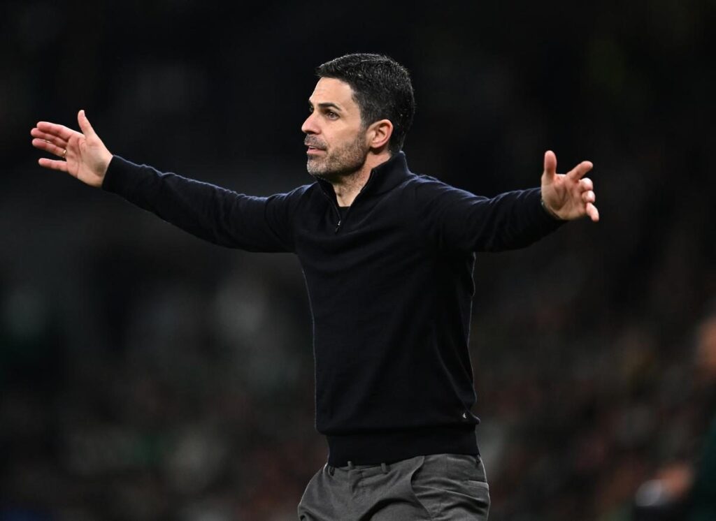 Mikel Arteta issuing instructions on the touchline during a Premier League match