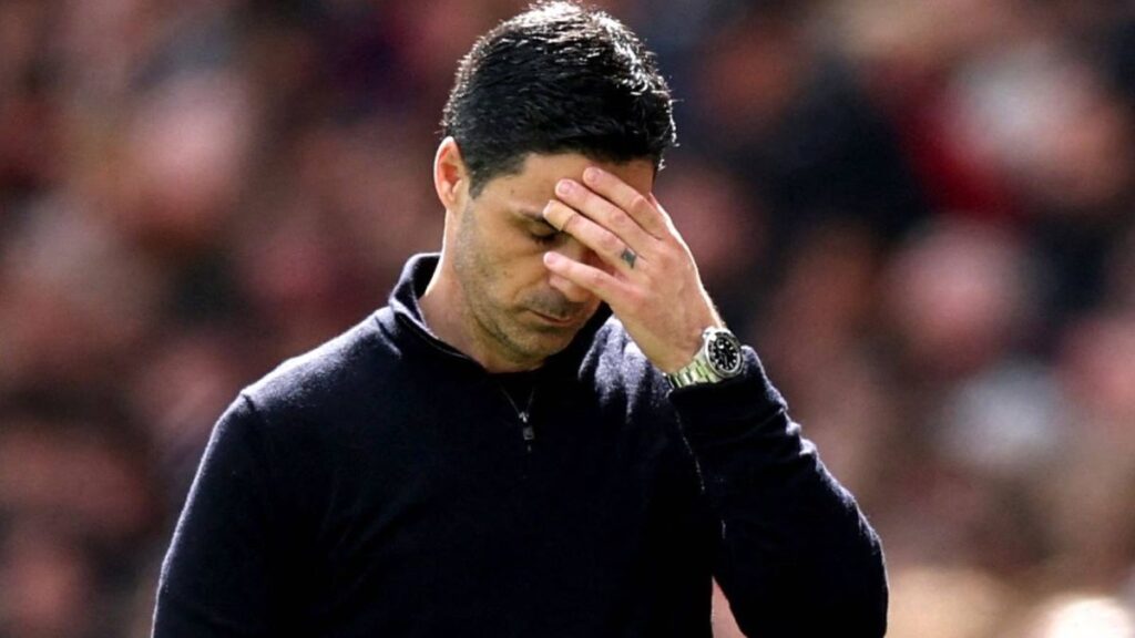 Arsenal manager Mikel Arteta looking thoughtful on the touchline during a Premier League match