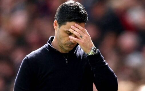 Arsenal manager Mikel Arteta looking thoughtful on the touchline during a Premier League match