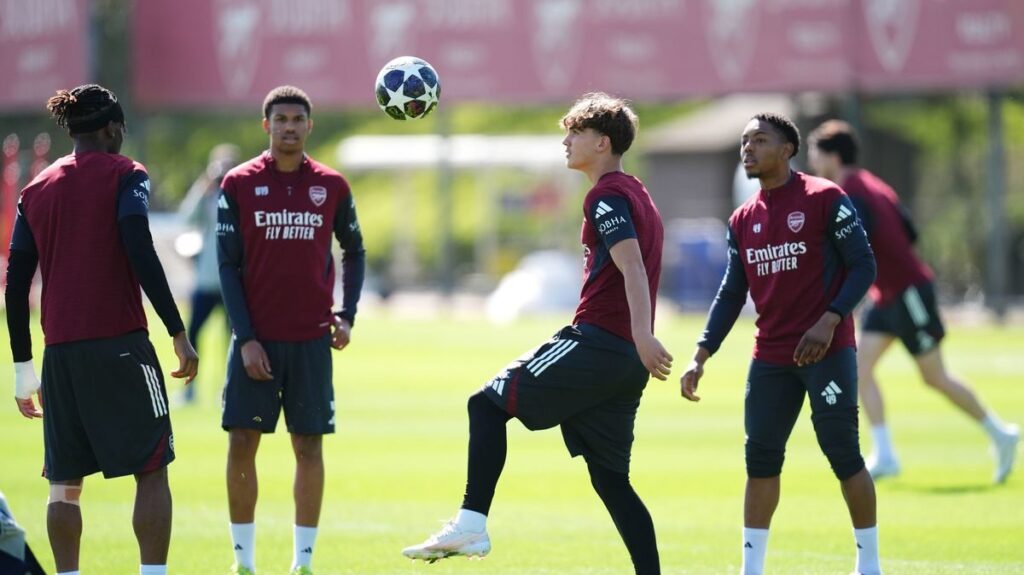 Declan Rice training for Arsenal at London Colney