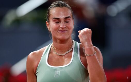 Aryna Sabalenka hitting a forehand during her Madrid Open victory against Naomi Osaka