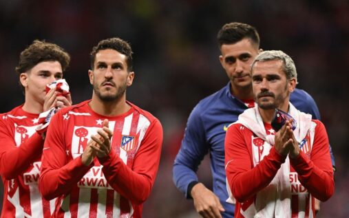 Antoine Griezmann applauding the Atletico Madrid supporters at the Metropolitano Stadium