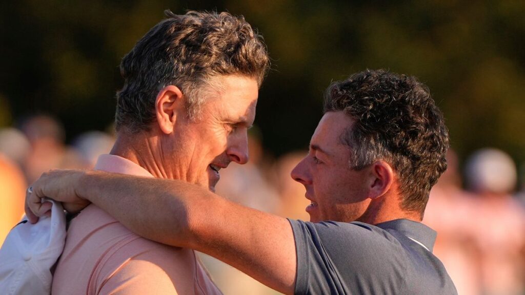 A scenic view of the pristine fairways and greens at Amen Corner during The Masters at Augusta National