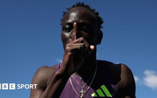 Australian sprinter Gout Gout celebrating his 200m victory at the national championships