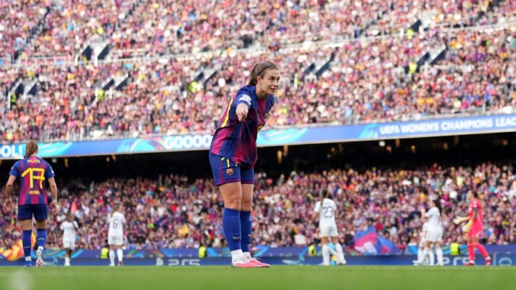 Alexia Putellas celebrating a goal for Barcelona Women at the Spotify Camp Nou