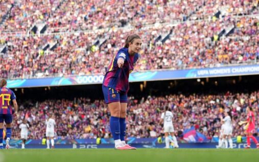 Alexia Putellas celebrating a goal for Barcelona Women at the Spotify Camp Nou