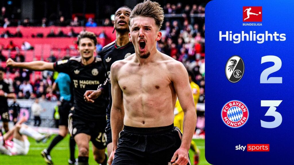 17-year-old Bayern Munich player Karl celebrating his 99th-minute winning goal against SC Freiburg