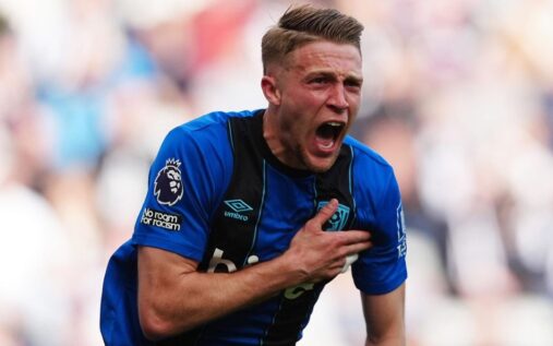 Adrien Truffert celebrates scoring Bournemouth's late winning goal against Newcastle United at St James' Park