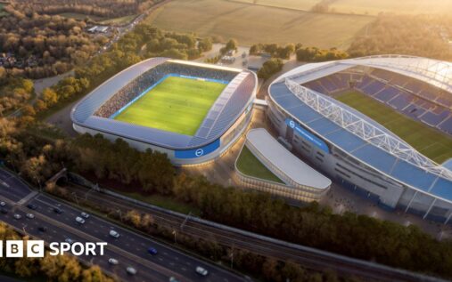 Architectural rendering of Brighton's proposed purpose-built women's football stadium next to the Amex.