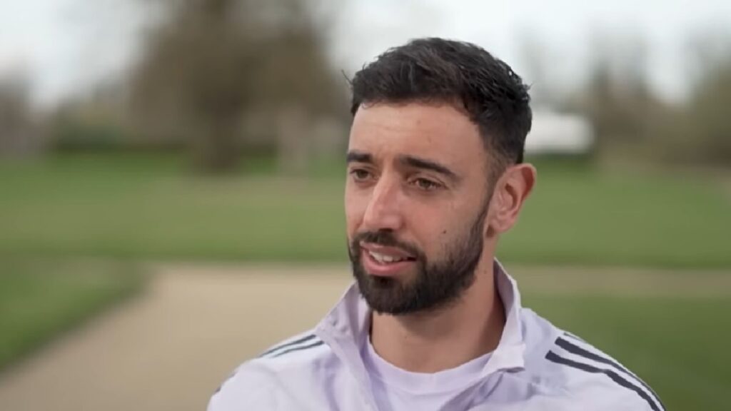 Manchester United captain Bruno Fernandes looking focused during a Premier League match