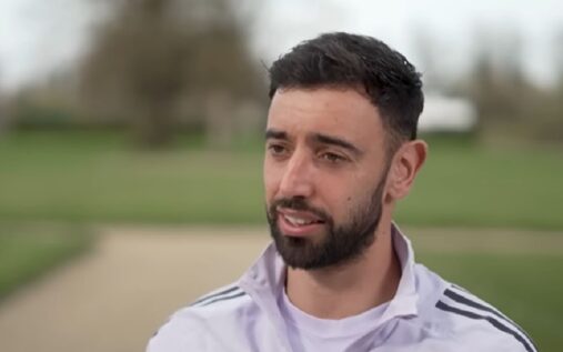 Manchester United captain Bruno Fernandes looking focused during a Premier League match