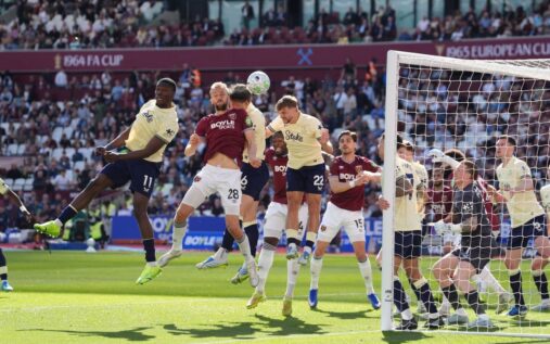 Callum Wilson celebrating his stoppage-time winning goal for West Ham against Everton at the London Stadium
