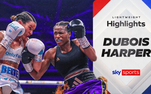 Caroline Dubois landing a punch on Terri Harper during their championship bout