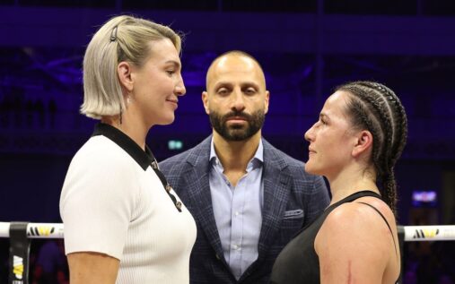 Chantelle Cameron celebrating her WBO super-welterweight world title victory in the boxing ring