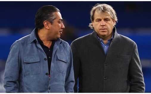 Frank Lampard sitting alongside Behdad Eghbali in the stands at Stamford Bridge
