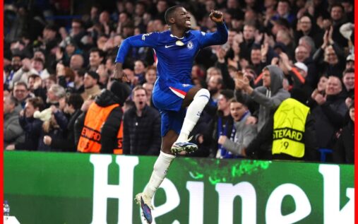 Chelsea midfielder Moises Caicedo looking focused during a Premier League football match