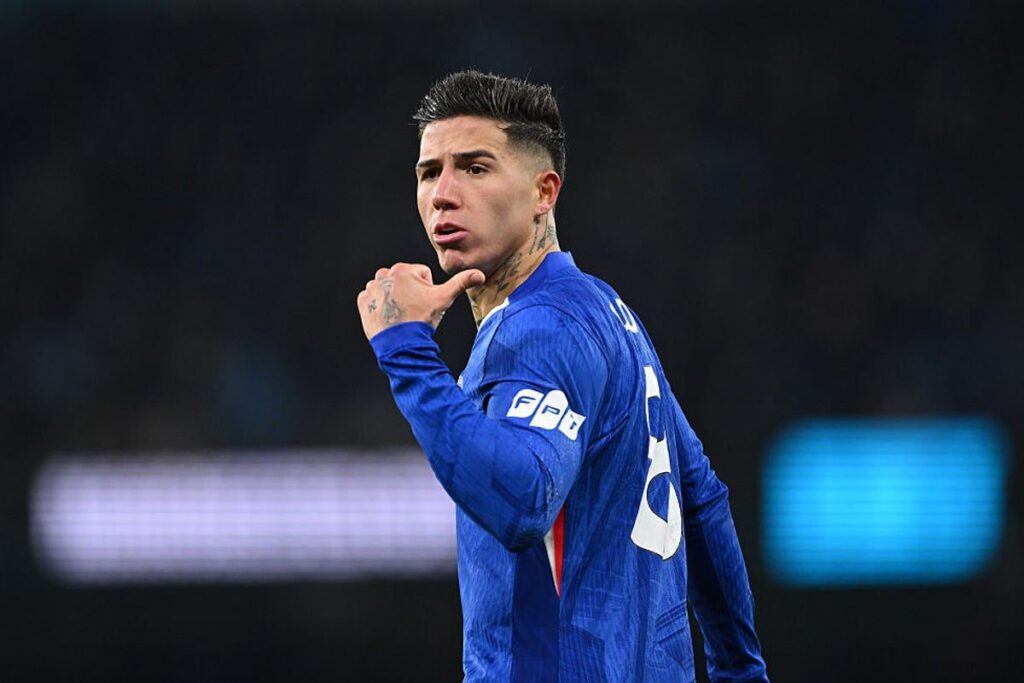 Chelsea midfielder Enzo Fernandez looking dejected on the pitch during a Premier League match