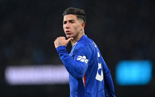 Chelsea midfielder Enzo Fernandez looking dejected on the pitch during a Premier League match