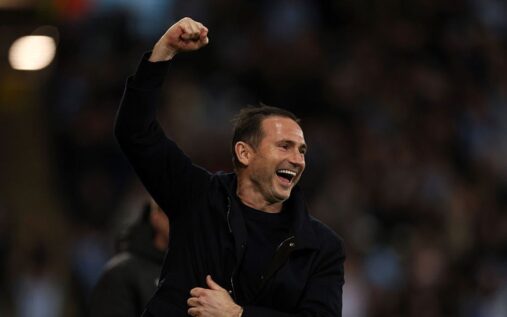 Coventry City manager Frank Lampard celebrating with his players after winning the Championship title.