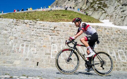 Colombian cyclist Cristian Camilo Munoz competing in a professional road race