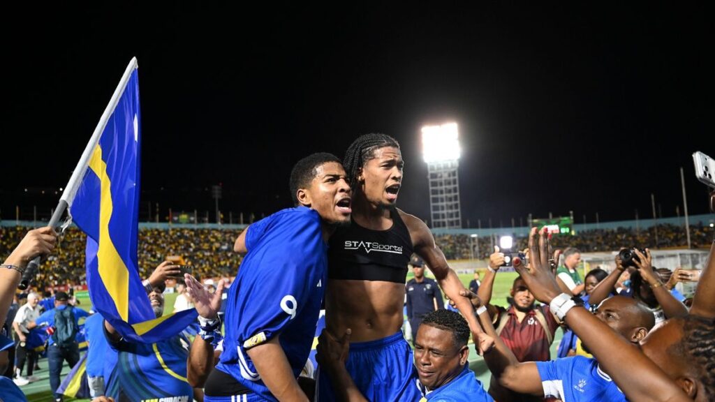 Curacao national football team players celebrating their historic qualification for the 2026 World Cup tournament