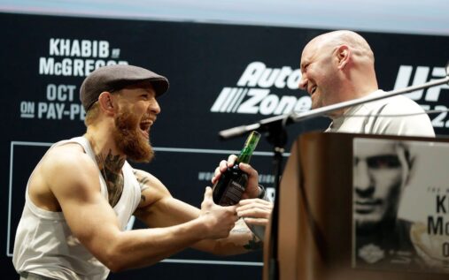 Conor McGregor looking determined inside the UFC octagon