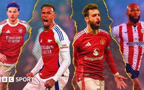 Declan Rice and Bruno Fernandes competing in a Premier League match