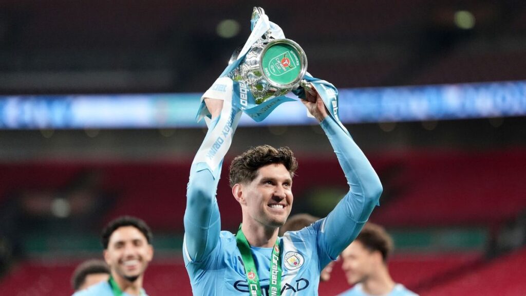 John Stones playing for Manchester City in a Premier League match