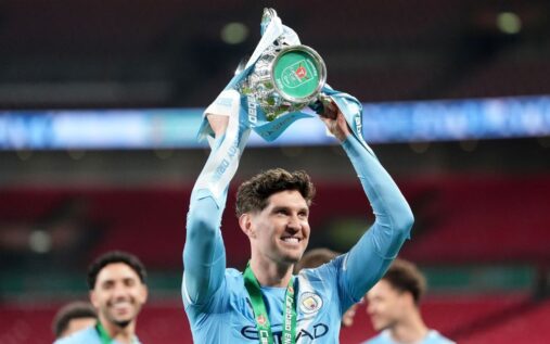 John Stones playing for Manchester City in a Premier League match