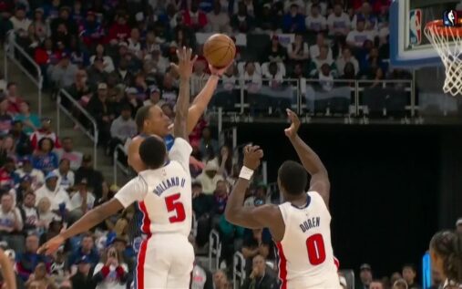 Dejected Detroit Pistons players during their Game 1 NBA play-off loss to the Orlando Magic