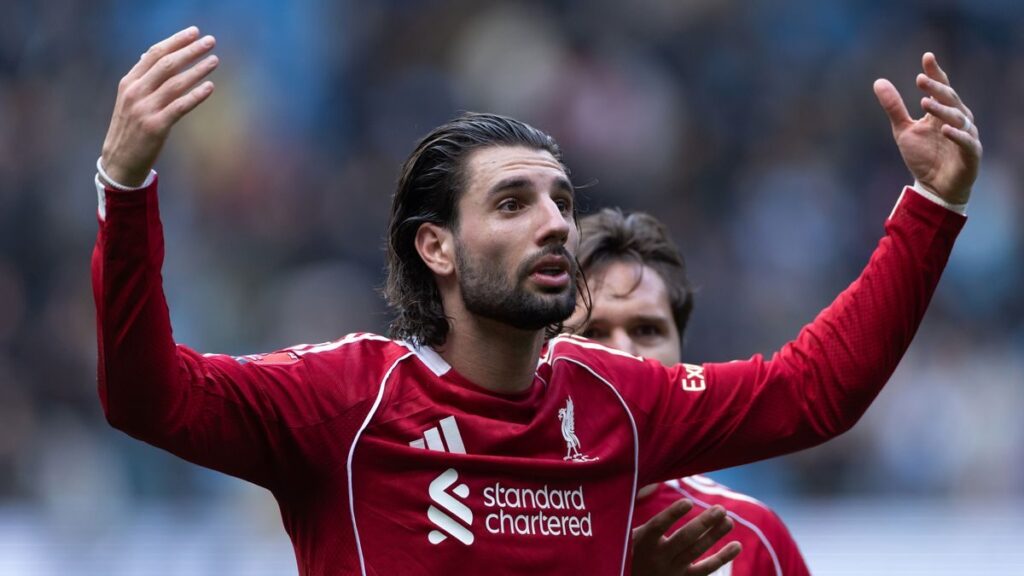 Dominik Szoboszlai speaking at a Liverpool press conference ahead of the Champions League match against Paris Saint-Germain