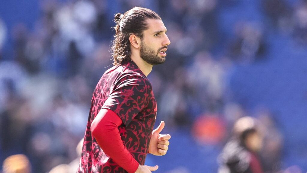 Liverpool midfielder Dominik Szoboszlai in action during the Premier League Merseyside derby against Everton